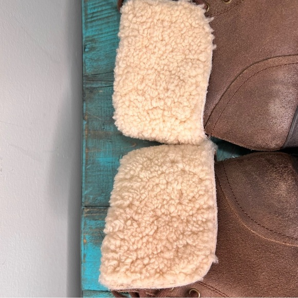 UGG Zea Chocolate Brown Wedge Ankle Shearling Boots Size 7 - Picture 12 of 16